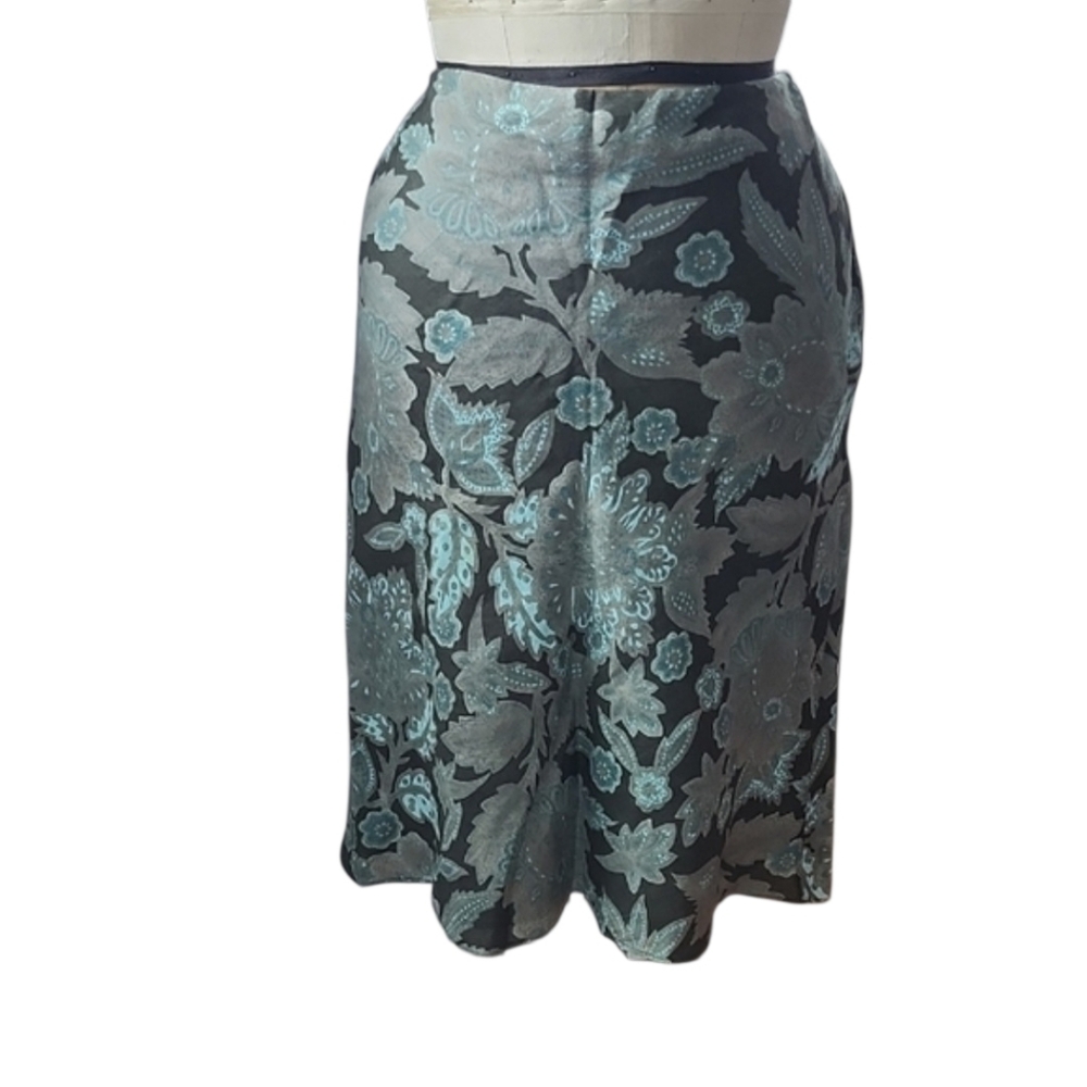 LOFT Black And TealTropical Floral Paisley Pencil Skirt 6 Knee Length Lined Boho